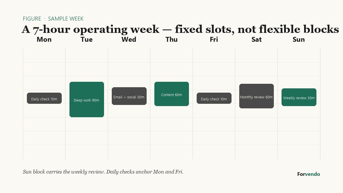 Sample weekly review schedule for a solo Shopify store owner